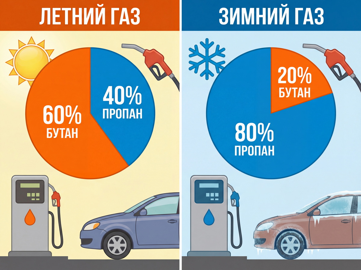 Процентное соотношение зимнего и летнего газа